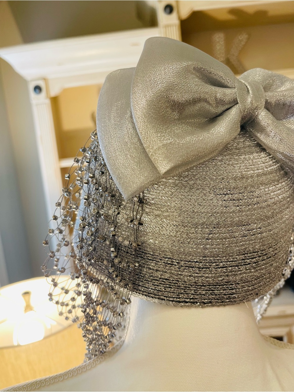 Silver Beaded Veil Fascinator Hat - Picture 12 of 13